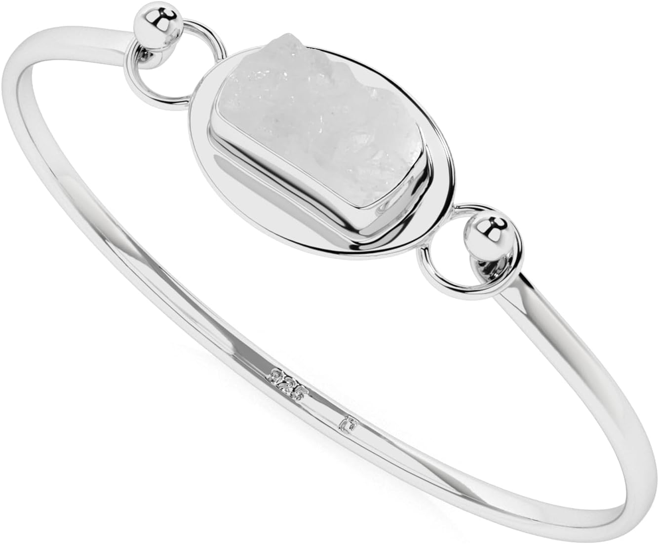 15.5x8mm Natural Raw Herkimer Twister Bangle Bracelet in Sterling Silver for Women, April Birthstone Jewelry Gifts for Her Birthday, Anniversary, Christmas, Graduation (Bezel-Set)