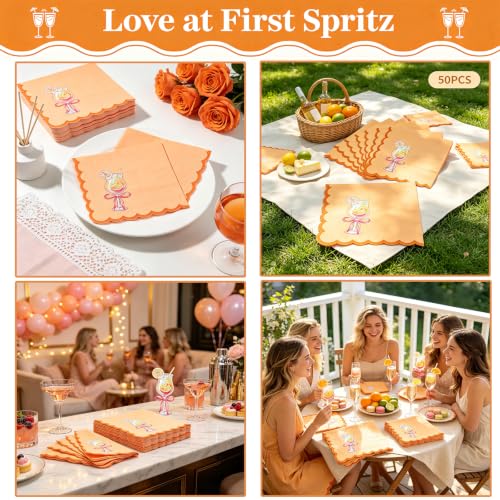 Love at First Spritz Cocktail Napkins, 50Pcs Orange Scalloped Paper Napkins - image 8