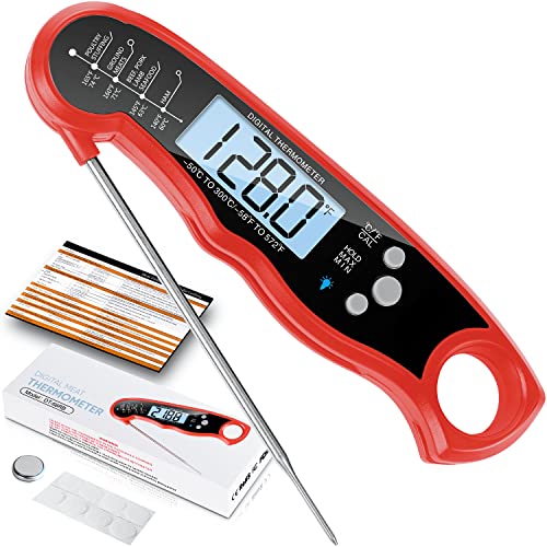 Instant Read Meat Thermometer for Grill and Cooking, Fast & Precise Digital Food Thermometer with Backlight, Magnet, Calibration, and Foldable Probe for Kitchen, Outdoor Grilling and BBQ!