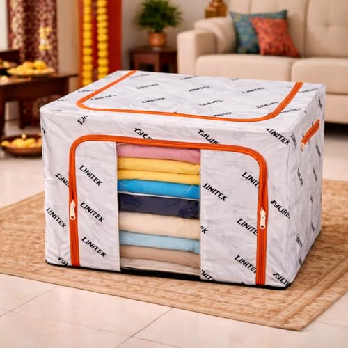 Image of DecorTwist Cloth Storage Organiser Box with Zipper Window | Foldable Wardrobe Storage | Dustproof & Stackable Style 15 (Style 2, Pack of 1)