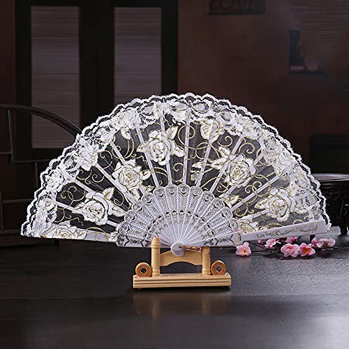 Abanico de boda de encaje,abanico de estilo barroco,estilo victoriano,plegable,vintage,para mujer,hombre,abanico plegable,para bodas,regalos,fiestas,disfraces,carnaval,baile o carnaval,color blanco