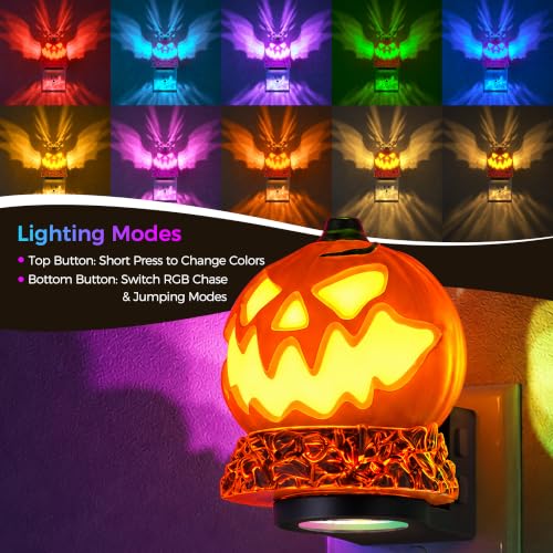 Image of Briignite Pumpkin Projector Night Light, RGB & Warm Halloween Night Light | Halloween night lights plug into wall pumpkin projector, 9 RGB colors plus warm white, dusk to dawn, Halloween decor party