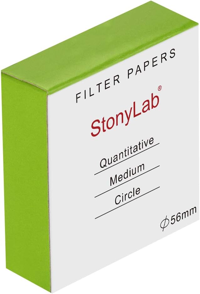 StonyLab Quantitative Filter Paper Circles, 56mm Diameter Cellulose Filter Paper with 20 Micron Particle Retention Medium Filtration Speed, Pack of 100
