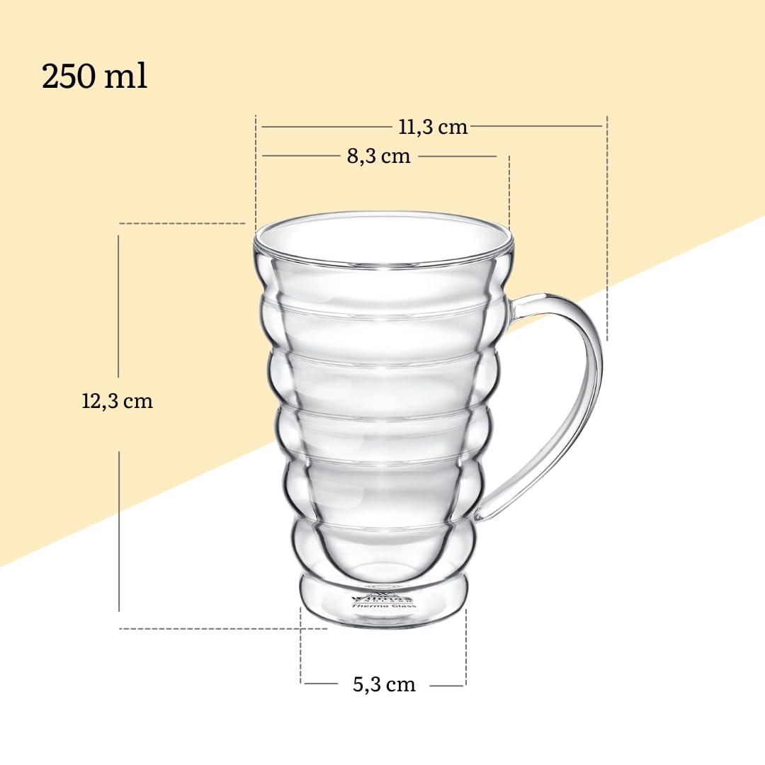 Wilmax Thermoglazen met handvat, 250 ml, dubbelwandige glazen voor