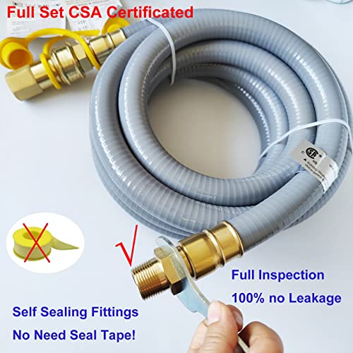 15FT 3/4\" ID Natural Gas Hose with 3/4 Quick Connect for Standby Generators, Long 3/4 Gas Flex Line Hose for NG/LP Propane Appliances Construction Heaters, Tool Included