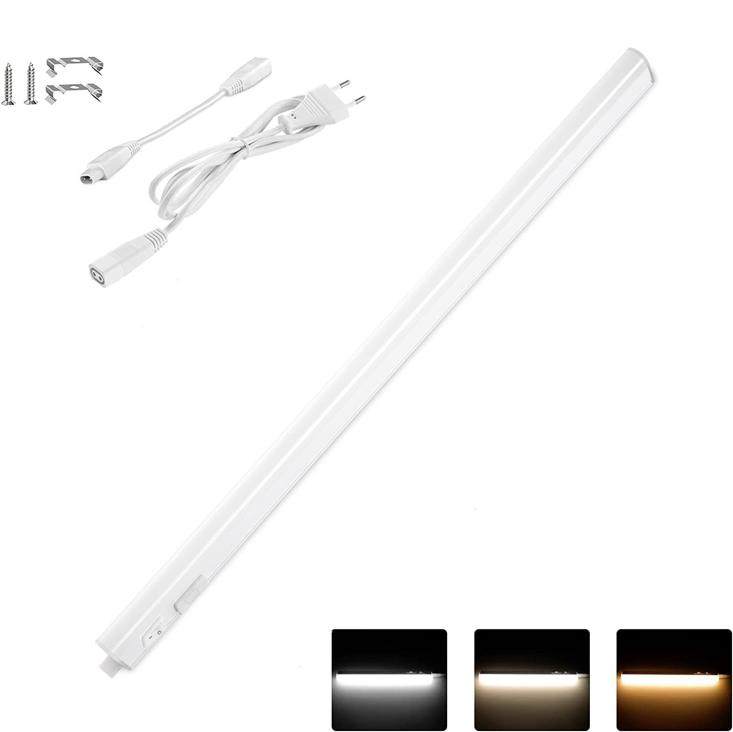 papasbox Luz Armario Cocina LED Enchufe EU, Luz Bajo Armario 13W 1300LM 6500K/4000K/3000K, Tira LED Conectable para Mueble Cocina, Lámpara Empotrable Techo/Pared con Interruptor, IP20 CE&RoHS