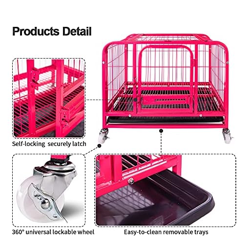 Jongee Heavy Duty Dog Crate Cage Strong Pink Metal Dog Kennel with