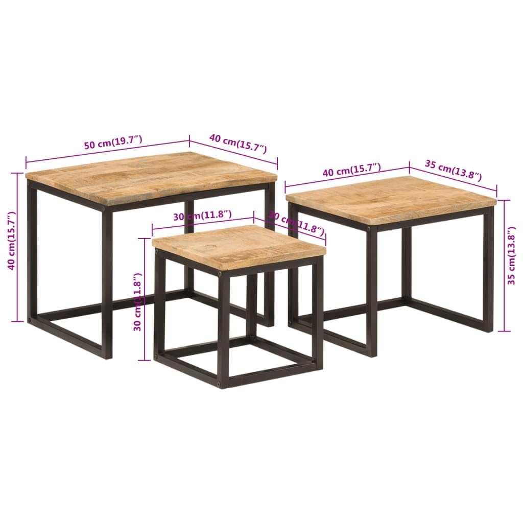 Juego de 3 mesas nido de madera maciza de mango y hierro, mesa baja nido de 3 piezas para sala de estar, mesa auxiliar multiusos para dormitorio y oficina, diseño encajable y resistente.