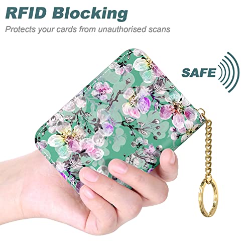 Image of Nipichsha Credit Card Holder, Small RFID Card Wallet for Women, Slim Leather Card Holder Wallet, Plum Flower, Small, Slim, Fashions