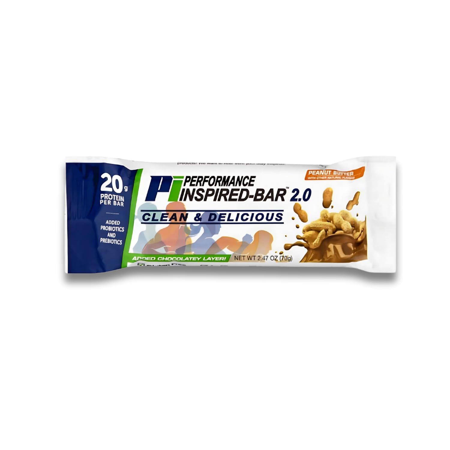 Performance Inspired Nutrition - Protein Bar 2.0 – Contains - 20G Protein - 6G Fiber - 4g MCTs - 1 Billion CFU Probiotics – 1G Prebiotics - G Free – BIG 70g Bar - Peanut Butter - 12Ct. Box