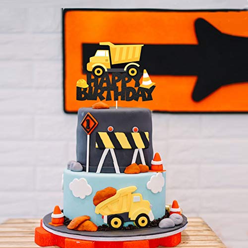 Glitter Building Truck Happy Birthday Cake Topper, Construction Truck Cake Decor, Happy Birthday Vehicle Theme Party Decorations For Baby Shower Or Kids Birthday Party Decor Supplies #TOP5