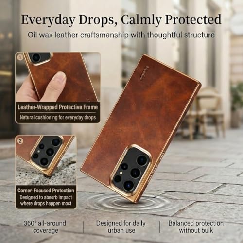 Coque en cuir de vachette Samsung S25 antichoc pour éviter les rayures - 4