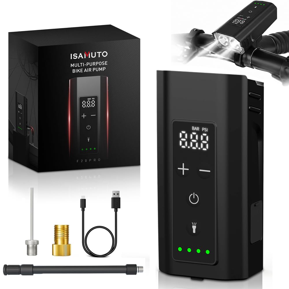 F20 Pro Inflador Eléctrico para Bicicleta 150 PSI, Mini Compresor Portátil con Pantalla Digital y Luz LED 2400LM, Bomba de Aire para Bicicleta Carretera y MTB, Compatible Presta/Schrader