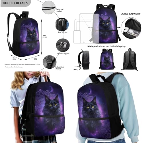 HUGS IDEA Galaxy Black Cat Backpack for Girls 17 Inch School Bag with Lunch Box Lightweight School Bookbag for Middle Students 4 Piece Girls Book Bag and Lunch Box Mochilas Para NiñA3