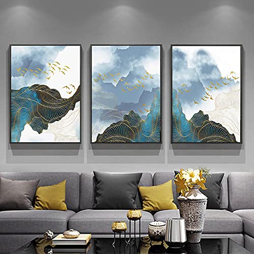 Peinture sur toile abstraite montagne verte KEBIA pour embellir un mur de salon vide