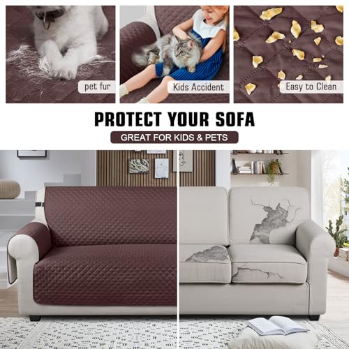 Image of TAOCOCO Sofa Protector 4 Seat Sofa Cover,Sofa Slipcovers with Storage Pockets,Anti Slip Couch Chair Covers,Washable Settee Cover for Pets(Chocolate)
