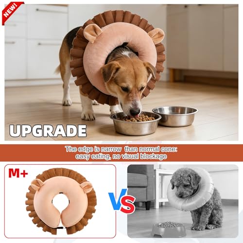 Image of KOOLTAIL Inflatable Dog Cone Collar, Soft Donut E Collar for Dogs After Surgery to Stop Licking Enhanced Alternative, Blow Up Pet Neck Pillow Recovery Adjustable Cone for Dog Cat, Lion M