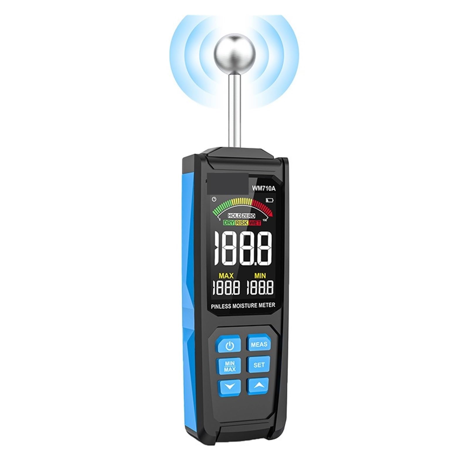 Mnmioio Wm710a Digital Moisture Tester, Moisture Meter Wood Timber Damp Detector Alarm Function Humidity Tester Non-Contact Spherical Hygrometer Detect(Wm710a)