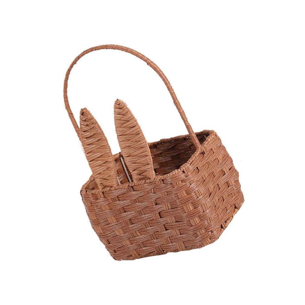 Wicker Easter Basket with Handle Bunny Woven Basket Rabbit Picnic Basket Cute Rabbit Ears Rattan Wine Basket Empty Harvest Flower Girl Hunt Toy Storage Basket