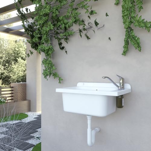 Negrari Wanddurchlass aus PP mit Metallspule, wetterfest, Befestigungsset und Abfluss-Set, 58 x 38 x 21 cm, weiß