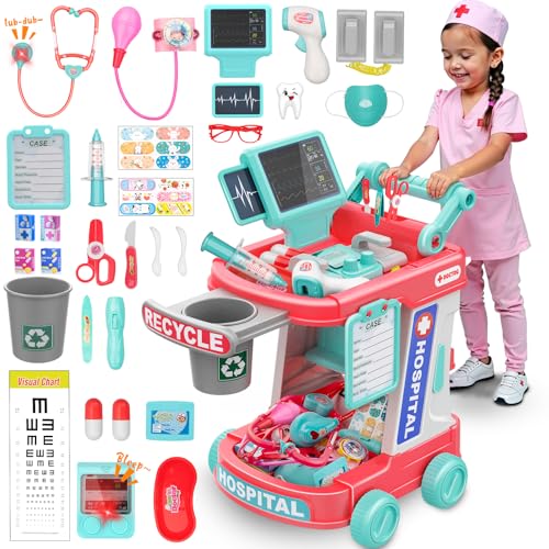 Doctor Kit for Kids – Pretend Play Doctor Set with Mobile Cart an...