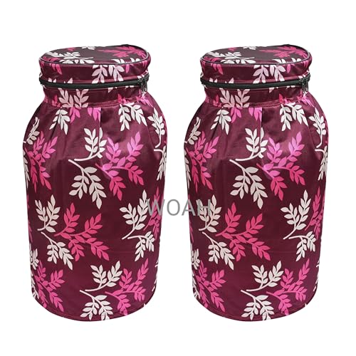 Image of Woah Cotton DustProof and Dustproof LPG Gas Cylinder Cover| Top Design Stain| Dust| DustProof PVC LPG Gas Cylinder Cover, Polyester Gas Tank Cover Fits StandardG (Pack of 2, Purple Leaf)
