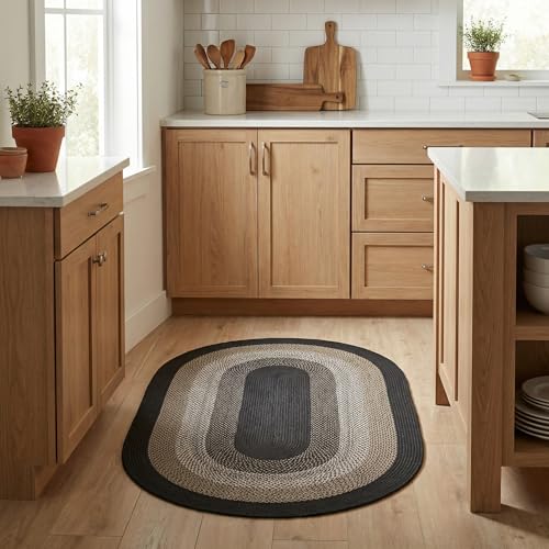 Tapete Oval Trenzado Rustic Taupe y Gris Oscuro 3x5 Pies