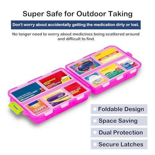 Image of Extra Large Pill Organizer with 161 Medicine Labels, Travel Pill Case | Pink Extra large case with 10 compartments for 7-day pill planning, vitamins, supplements, and travel