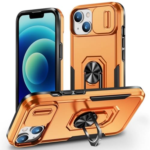 Coque antichoc pour iPhone 14 Plus avec béquille anneau et protège-caméra coulissant