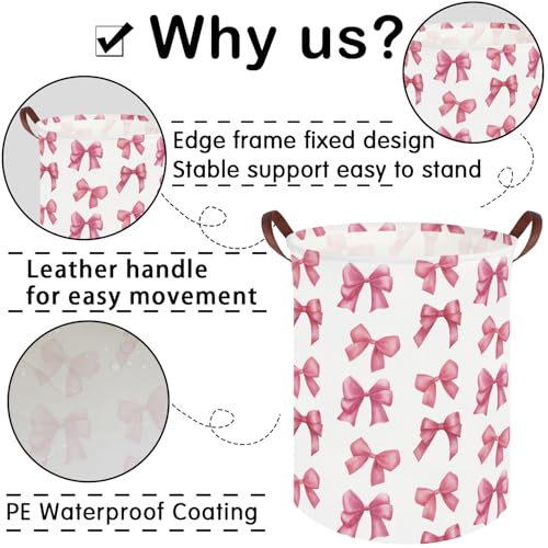 Image of Bow laundry basket for girls,Nursery Hamper,Pink Laundry Hamper,Waterproof collapsible canvas laundry basket for girls,Pink Girls Laundry Basket,Living Room Decor(Bowknot)