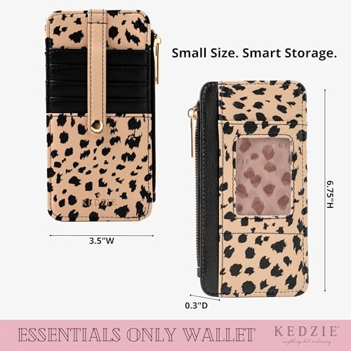 Image of KEDZIE Essentials Only Women's Zippered Wallet in Vegan Leather Small Card Holder Wallet Exterior ID Window - Feline Cute