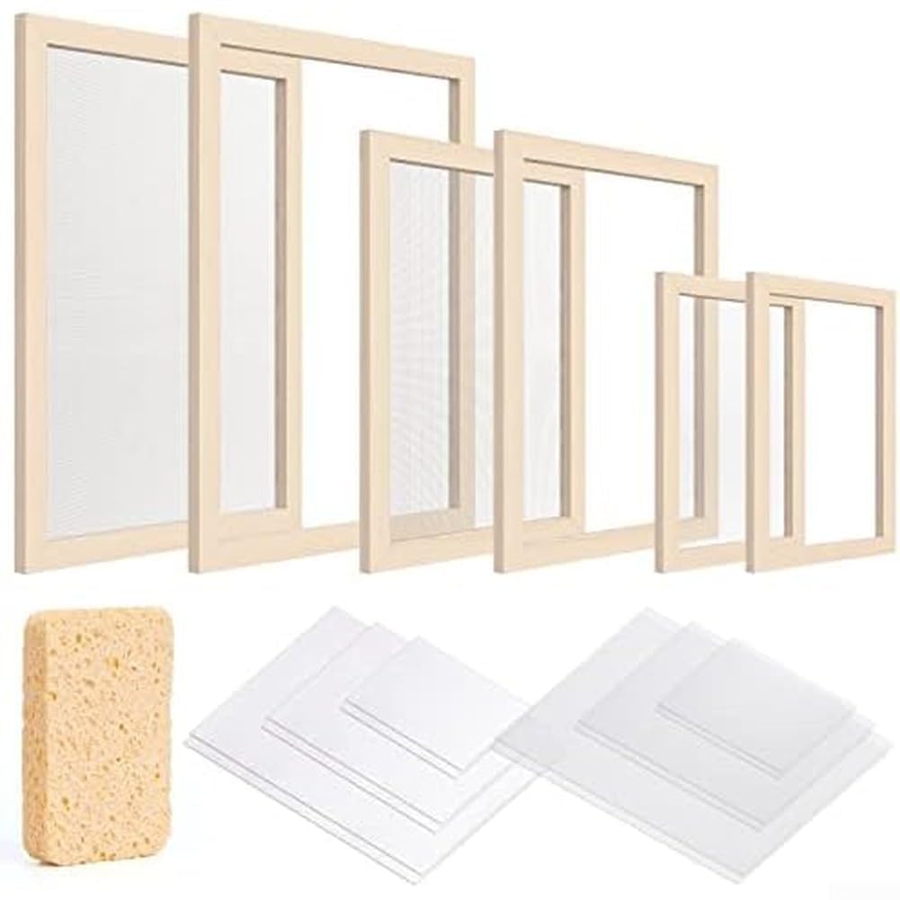 Complete Paper Making Set Featuring Natural Wood Frames In Three Sizes For A4 A5 And For A6 Plus Moisture Absorbing Sponge For Unique Crafts