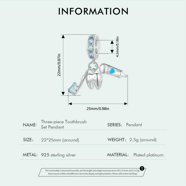 Colgante Cepillo de Dientes Plata 925 para Personalizar Pulseras 6