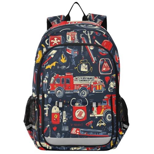 Fire Trucks Fire Hydrants Firefighter Backpack Lightweight Bookbag Laptop Backpack College School Bag for Teen Boys and Girls with Reflective Stripes
