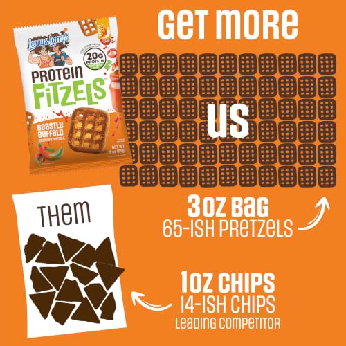 Image of Lenny & Larry's FITZELS Protein Pretzels [Beastly Buffalo] - 8 x 3oz Bags of High Protein Snacks with 20g Plant Based Protein - Vegan Snack - Incredibly Tasty with Salty Crunch