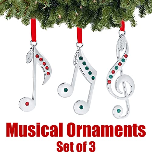 Klikel Christmas Ornament 2022 - Set Of 3 Musical Notes Silver Christmas Ornament - Hanging Pendant Engraved 2022-2022 Ornament With Colored Stones - Musical Silver Ornament With Gift Box #TOP2