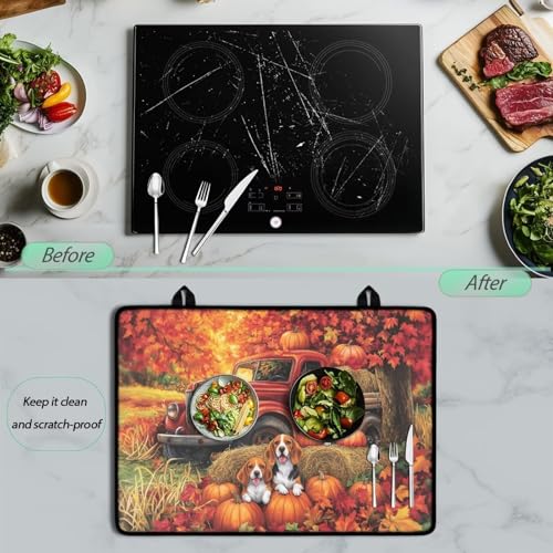 Image of Puppy Pumpkin Cat Stove Top Covers for Electric Stove, Heart Resistant Dish Drying Mats, Extra Large Countertop Mat for Kitchen, Folding Mat,Thanksgiving Decor