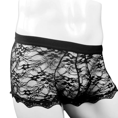 Men's Lace Boxers - Sexy Low Rise Mesh Underwear for Men with Lace Back Tie Mens Underpanties2