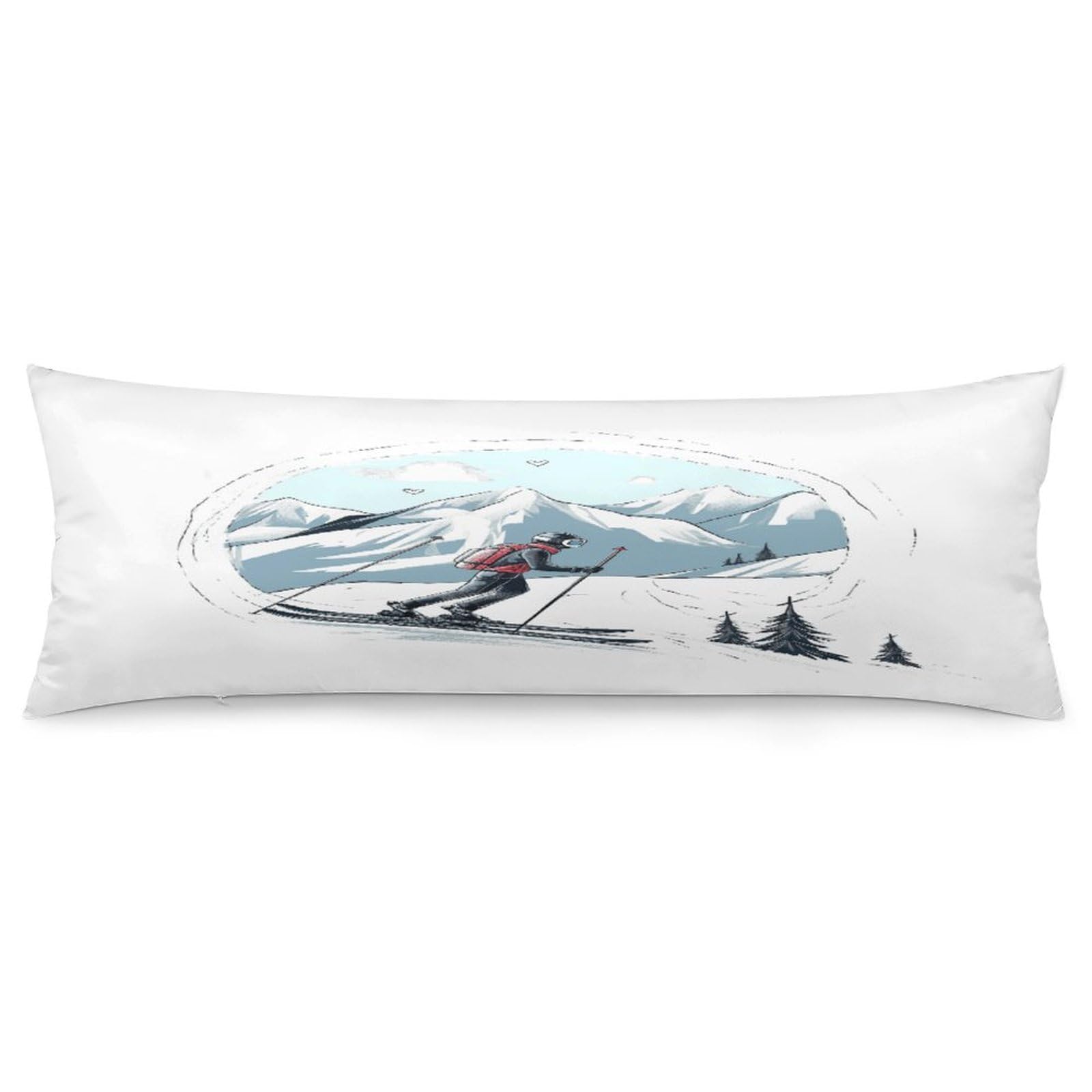 Skiing Theme Throw Pillow Cover Soft Lumbar Pillow Covers with Zipper Breathable Rectangular Cushion Case Polyester Pillow Case Decorative Body Pillow Cover for Couch Bed