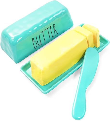 TP Mantequillera con tapa, soporte para mantequilla de melamina para encimera con cuchillo, recipiente para mantequilla con tapa, irrompible y