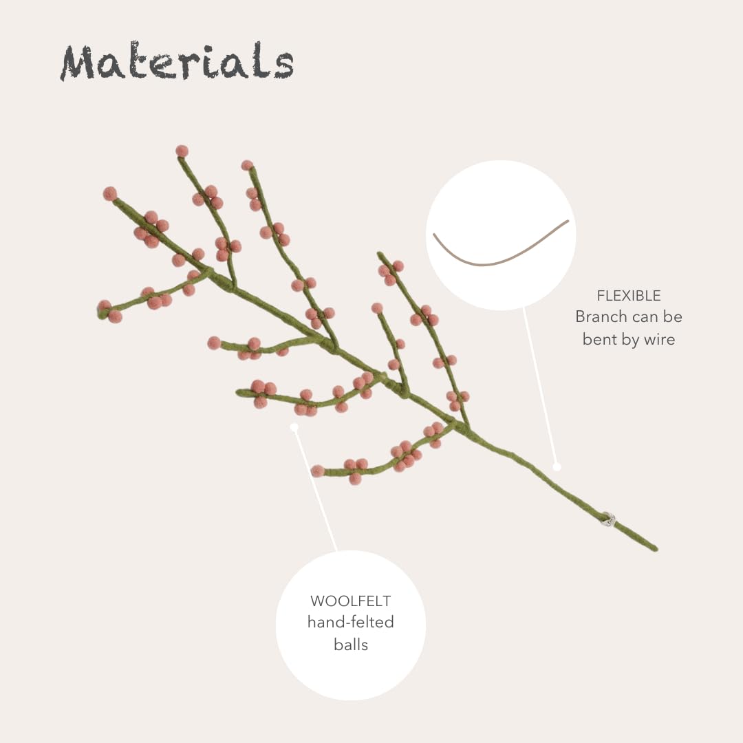 Gry & SIF Felt Berry Branch, Flexible Stem Decorative Branch for Vases Mandrel, Rowan, Fair Trade, 1 Branch with Yellow Berries, 60 cm - Image 4