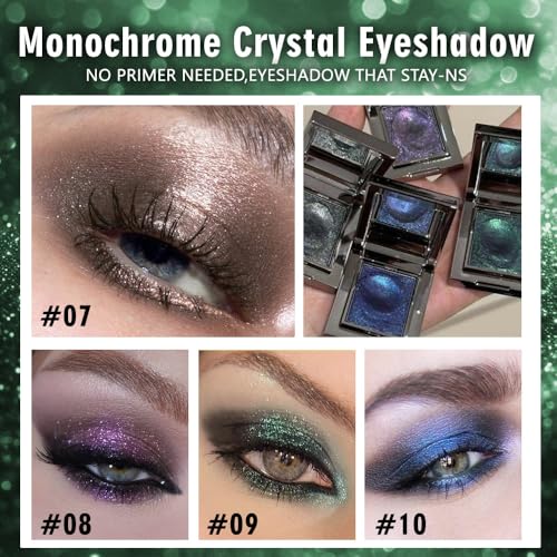 Image of WanTuoluo Sparkly Eyeshadow Palette for Women, Single Monochrome Eye Shadow Makeup, Shiny Pressed Cream Powder, Blendable Natural sombras para ojos, Holographic,Vegan,Travel (09-sparkly-Green)
