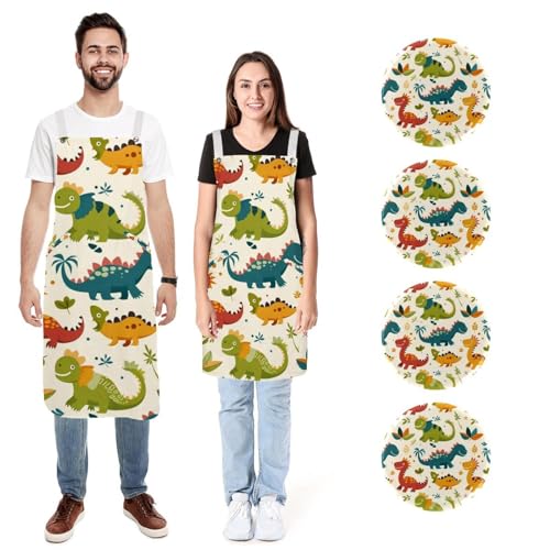 Tablier de cuisine réglable à motif dinosaures avec 2 grandes poches pratiques