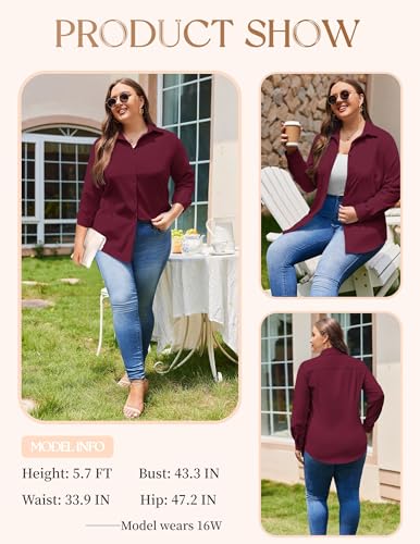 Image of IN'VOLAND Women Plus Size Button Down Shirts Long Sleeve Office Work Blouse