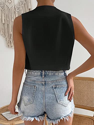 Floerns Women's Solid Sleeveless Button Front V Neck Vest Waistcoat Crop Top2