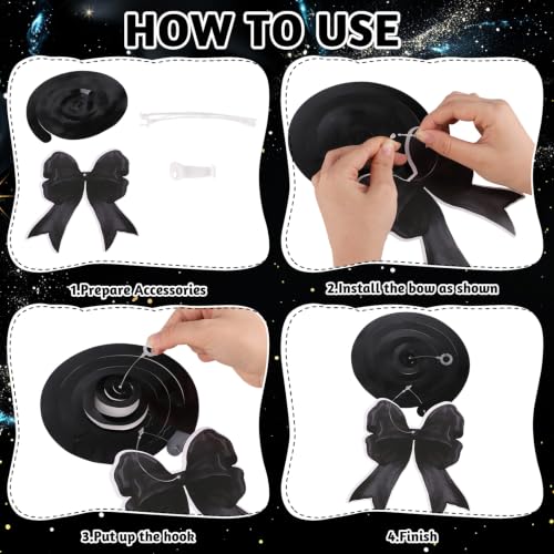 Image of NatNar Bow Birthday Decorations, Black Bow Happy Birthday Banner | Black Birthday Decorations with Cute Bow Hanging Swirls for Women Girls Birthday Party Supplies