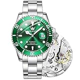 OLEVS Watch Men Automatic Self Winding Green Face Silver Stainless Steel Watches for Men Luxury Dress Waterproof No Battery Mens Wrist Watch Relojes De Hombre