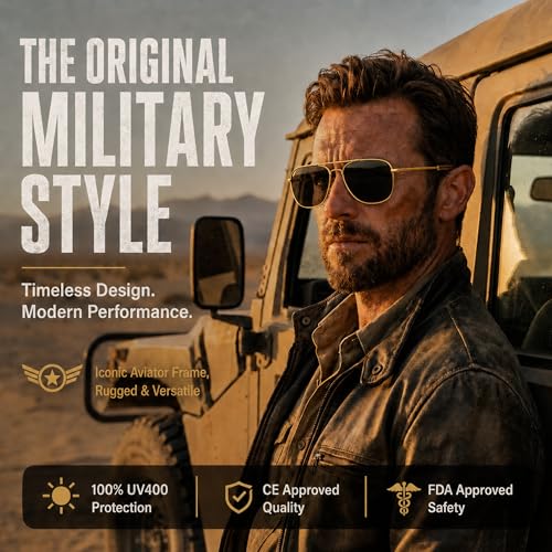 Image of CAMPCO HUMVEE Polarized Aviator Sunglasses for Men & Women - Gold Frame, Gray Lens, UV400 - Great for Driving, Fishing, Gifts