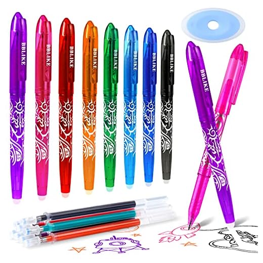 BBLIKE 8 bolígrafos de gel borrables y 8 recambios de bolígrafo, punta de 0,5 mm, rotuladores con goma para adultos, niños, estudiantes, 8 colores