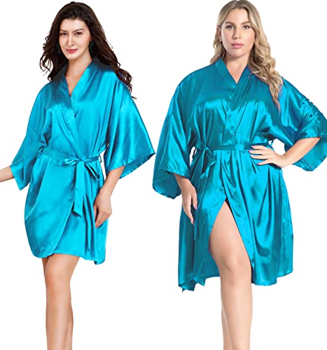 Image of EPLAZA Women Silky Satin Robe Wedding Bridal Party Bride Bridesmaid Robes Kimono Loungewear Dressing Gowns